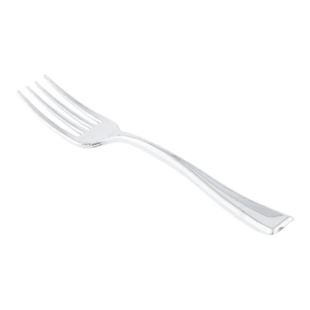 100 2 oz Oval White Plastic Alato Tasting Dish and 100 Silver Plastic 4" Mini Forks