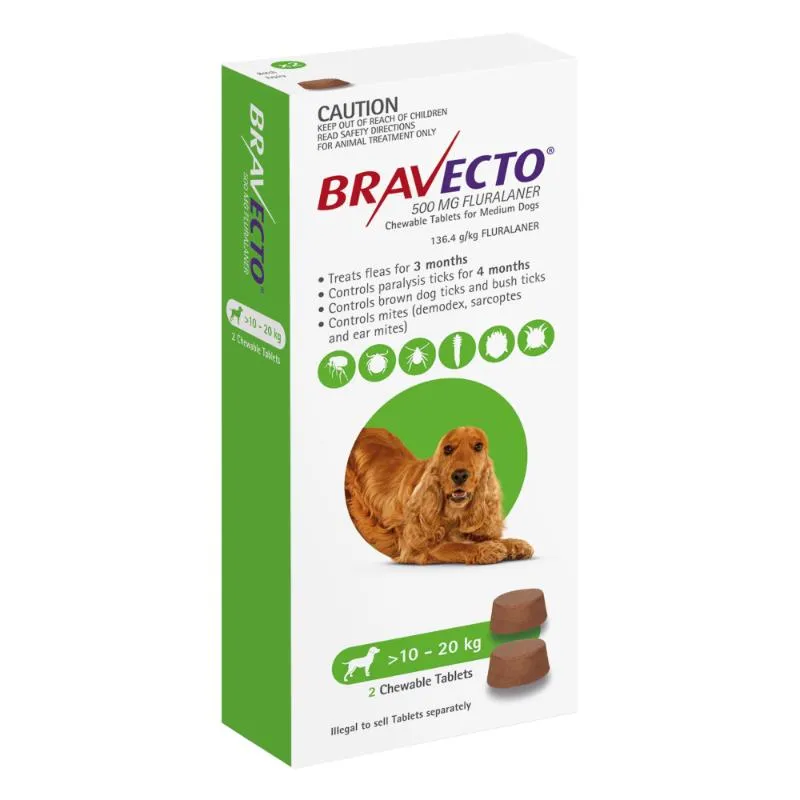 6 Month Bravecto Chew for Medium Dogs Green FREE GIFT WITH PURCHASE!*