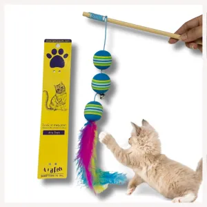 A a Pets' Cat Wand Teaser Interactive Toy with Retractable Ball Feather Play - Blue