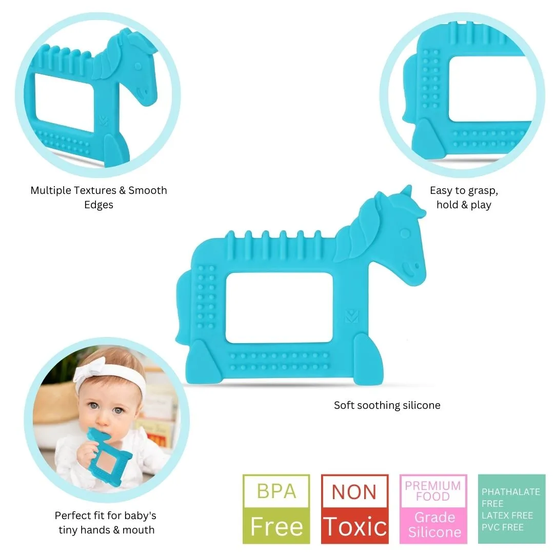 Baby Moo Unicorn Soothing Silicon Teether BPA And Toxin Free - Blue