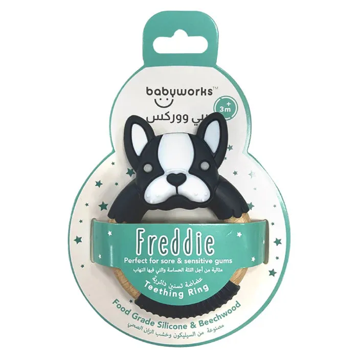 Baby Works - Bibibaby Teething Ring - Boxer Frenchie (Charcoal And White)