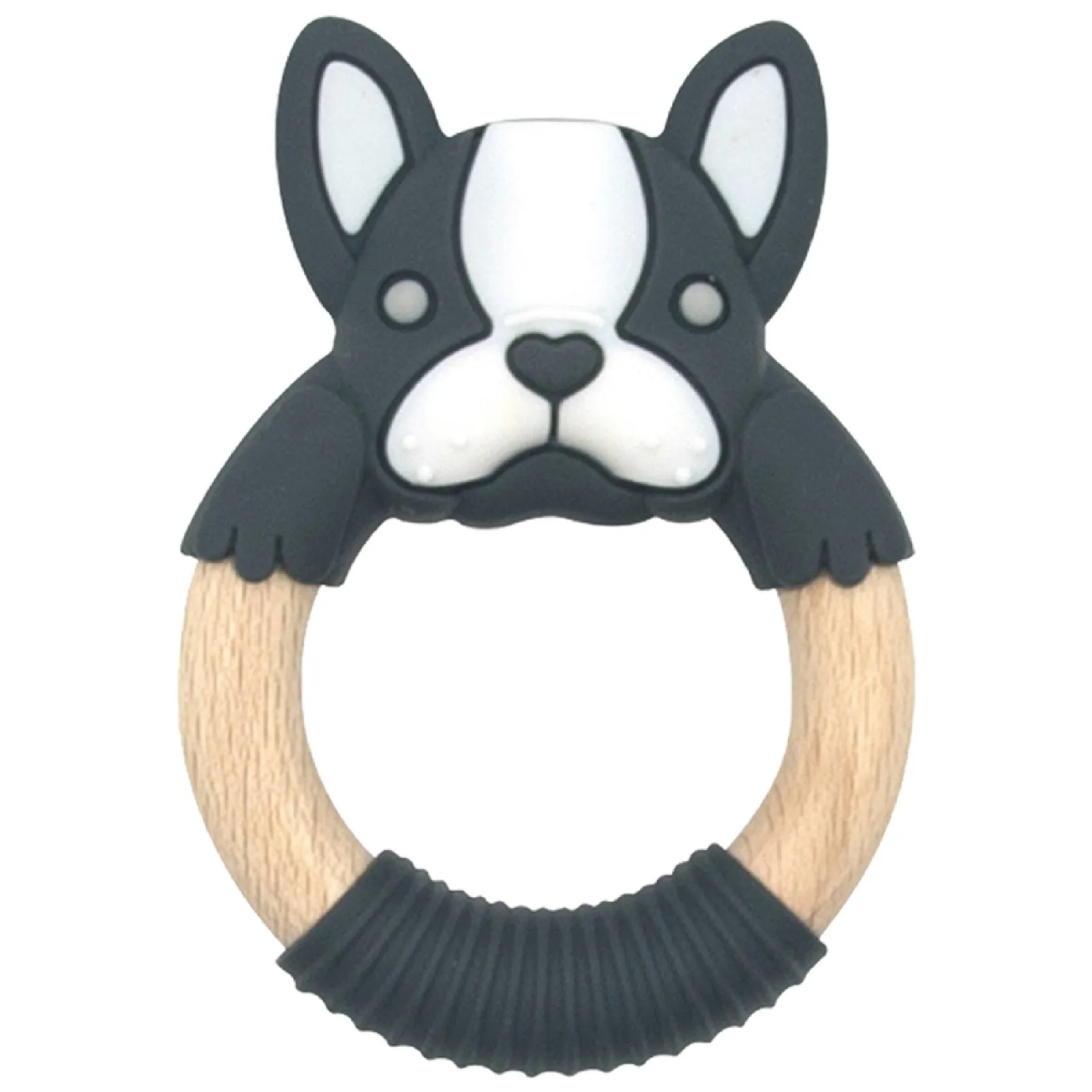 Baby Works Bibibaby Teething Ring - Boxer Frenchie (Charcoal and White)