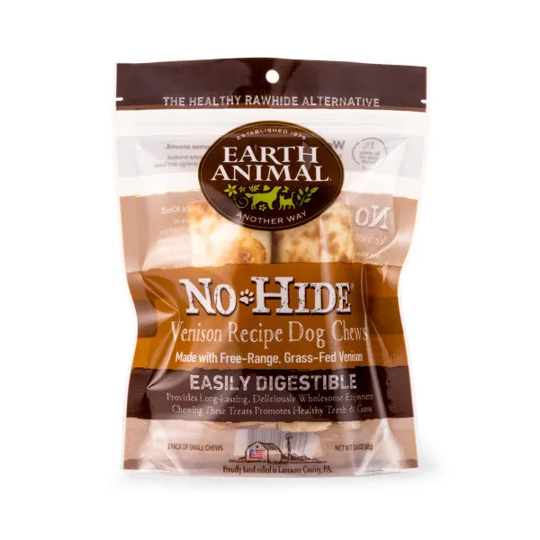 Earth Animal No-Hide Cage-Free Venison Natural Rawhide Alternative Dog Chews, 4-in