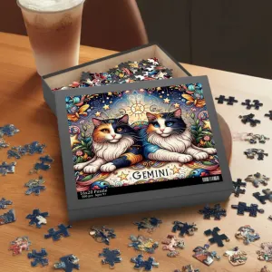 Gemini Zodiac Birthday Puzzle - Cat Lover Gift 120, 252, or 500 -piece options