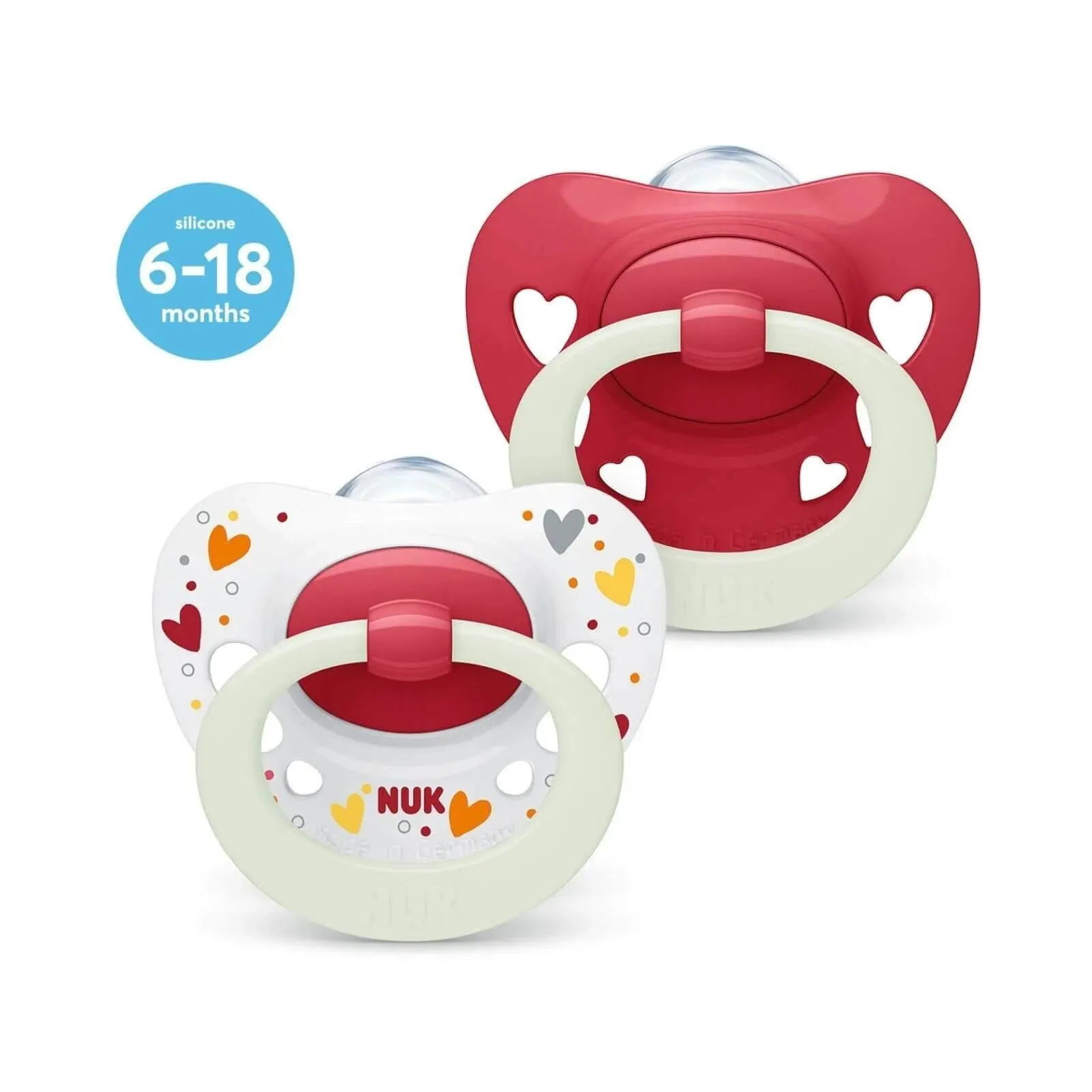 NUK Signature Night Pink Silicone Soothers, 6-18 Months