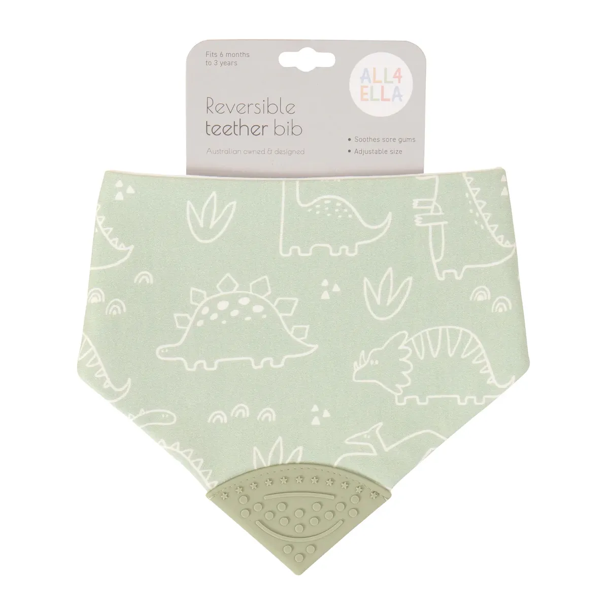 Reversible Teether Bandana Bib - Sage Dino