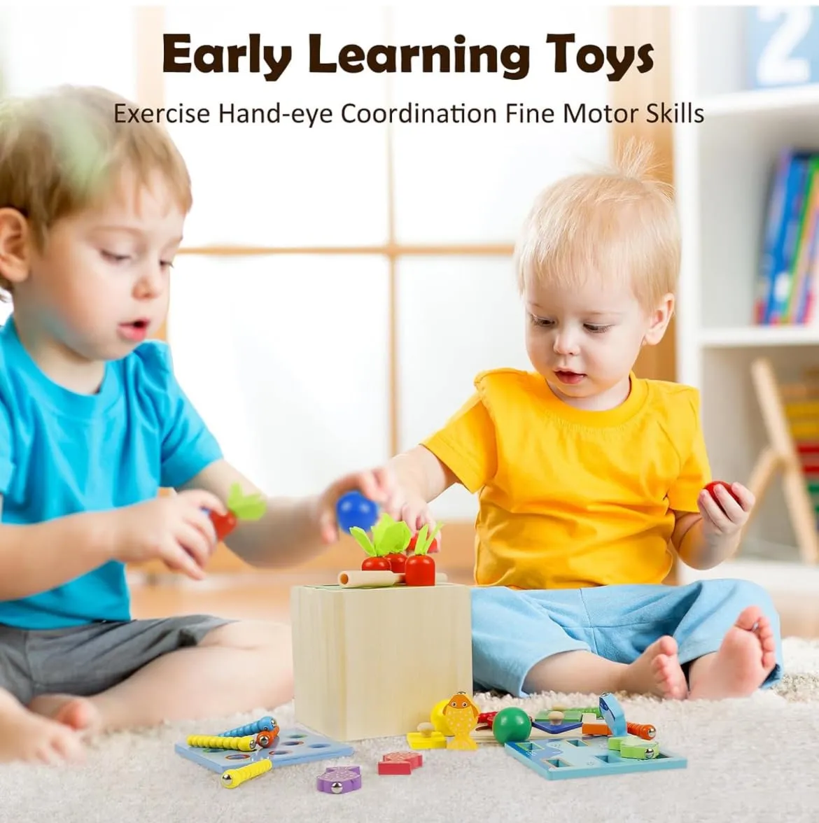 TOYARTSY Wooden Montessori Activity Cube Educational Learning Toys Wooden Carrot Pulling Baby Toy for 2-4 Year Olds