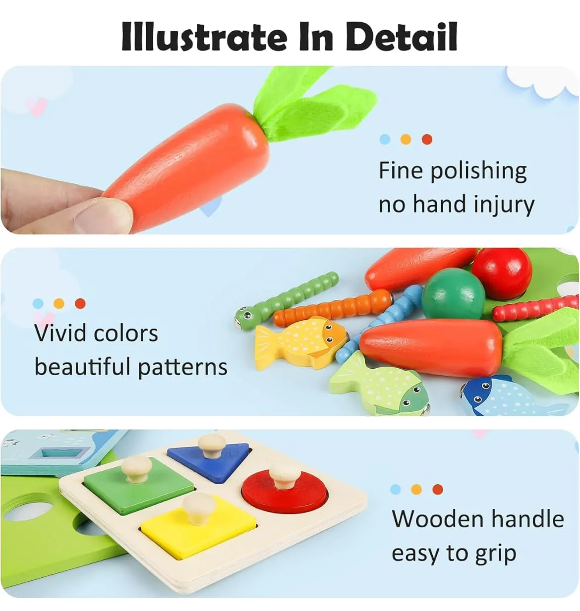 TOYARTSY Wooden Montessori Activity Cube Educational Learning Toys Wooden Carrot Pulling Baby Toy for 2-4 Year Olds