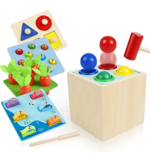 TOYARTSY Wooden Montessori Activity Cube Educational Learning Toys Wooden Carrot Pulling Baby Toy for 2-4 Year Olds