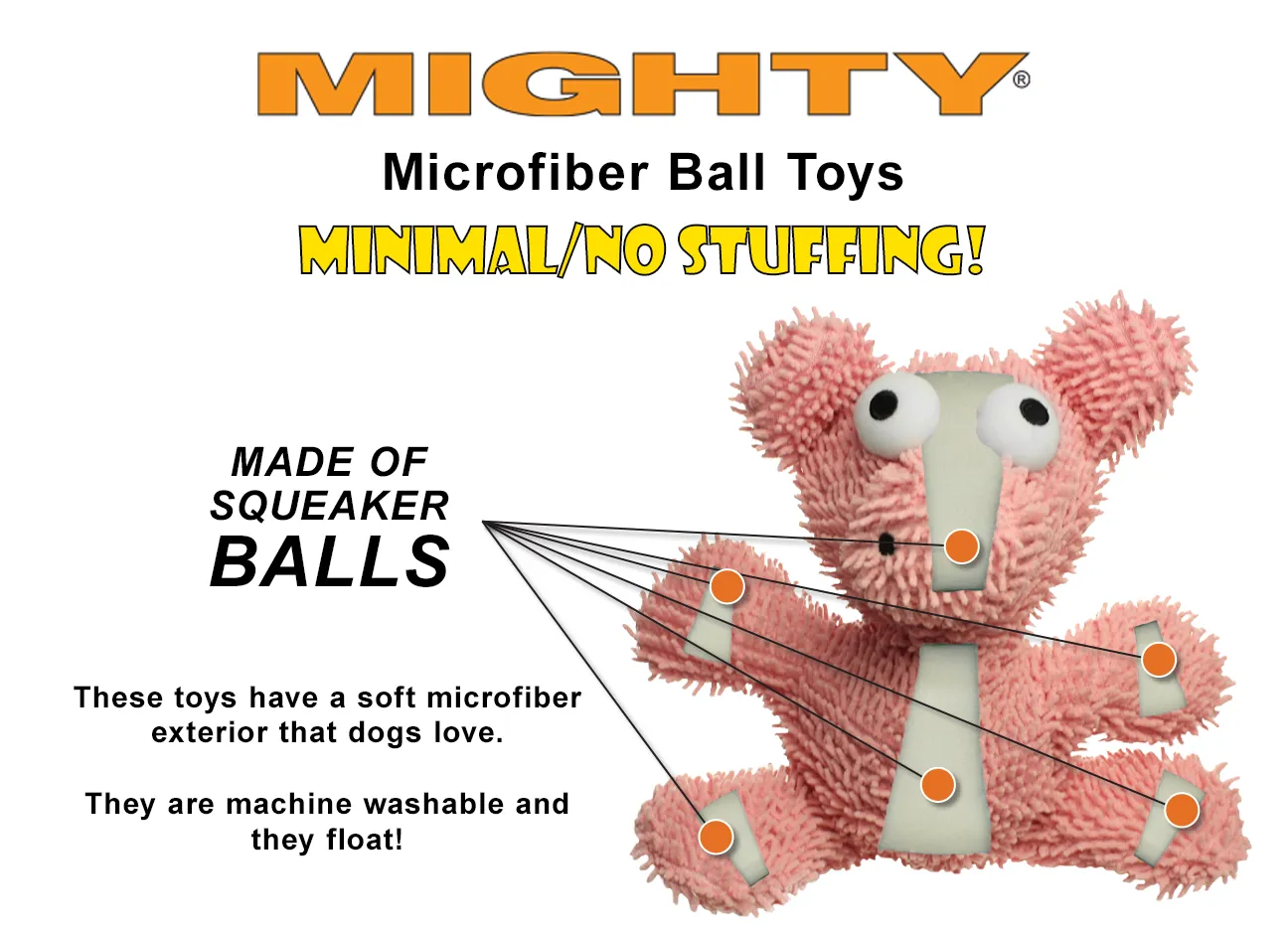 Tuffy Dog Toys - VIP Products - Mighty Microfiber Ball Med Duck, Durable, Squeaky Dog Toy